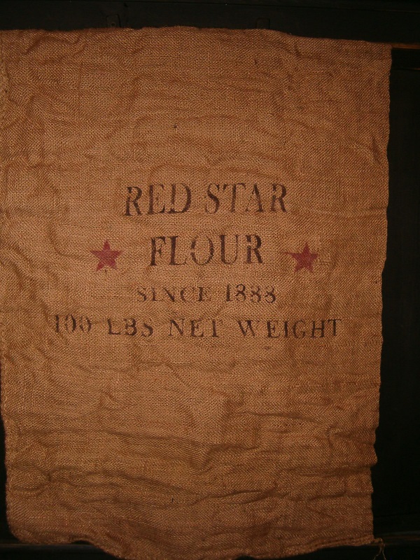 large red star flour burlap sack