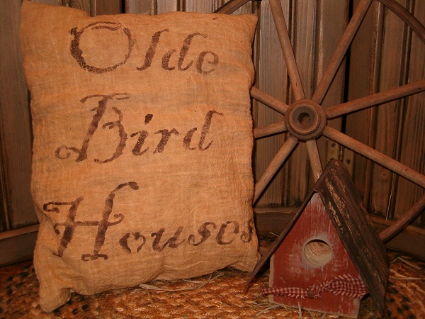olde birdhouses pillow
