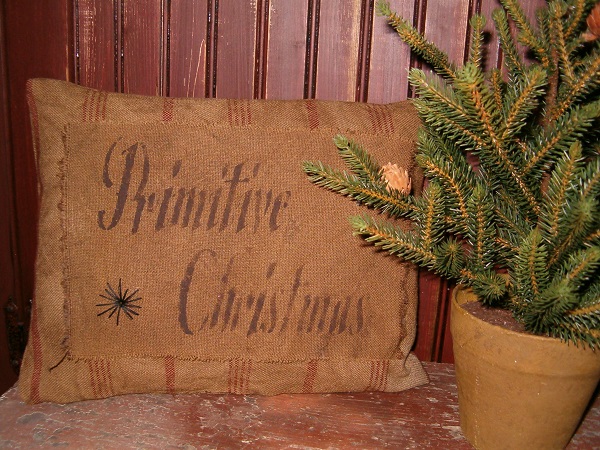cursive primitive Christmas heirloom pillow