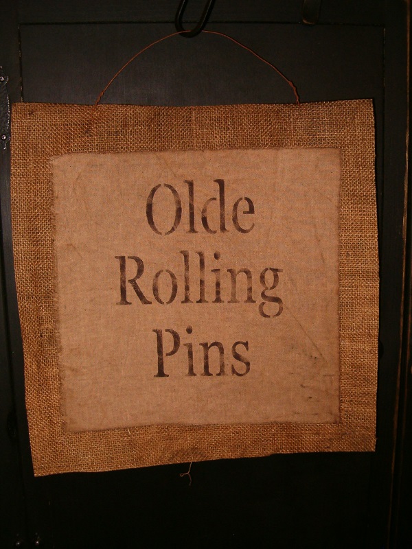 Olde Rolling Pins burlap sack hanger