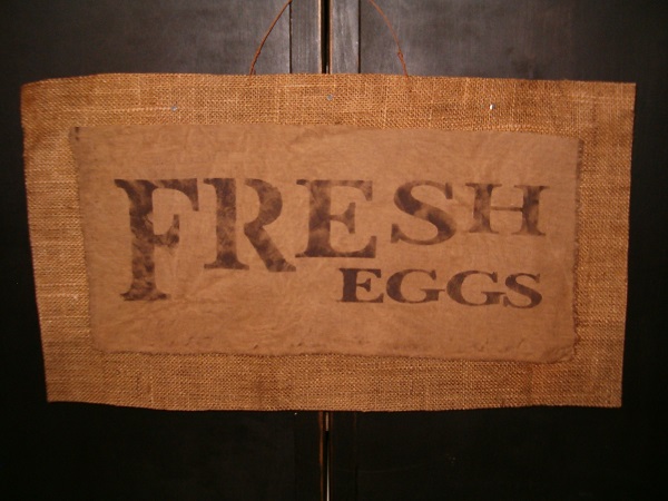 Fresh Eggs burlap hanger