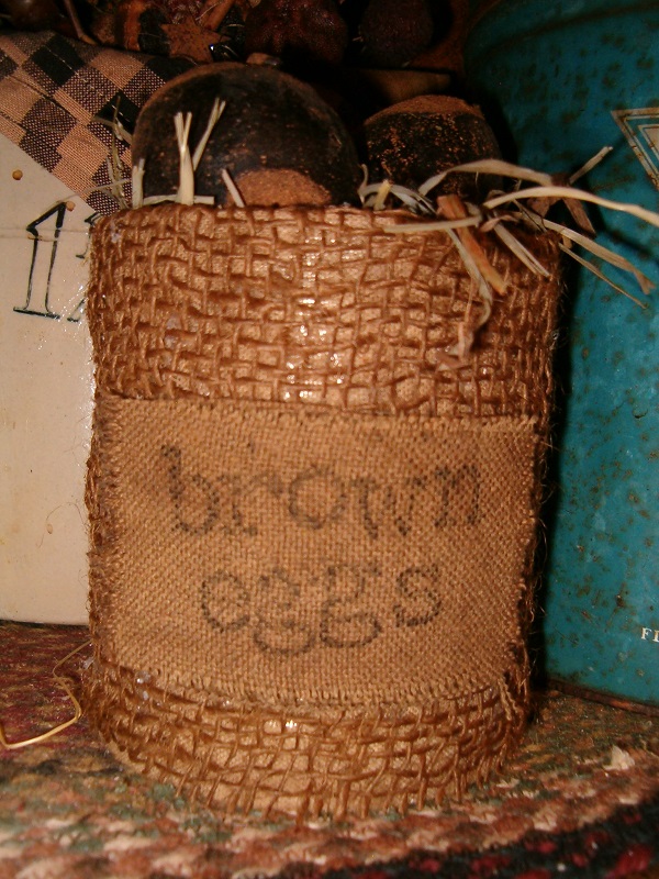 Brown Eggs burlap wrapped can