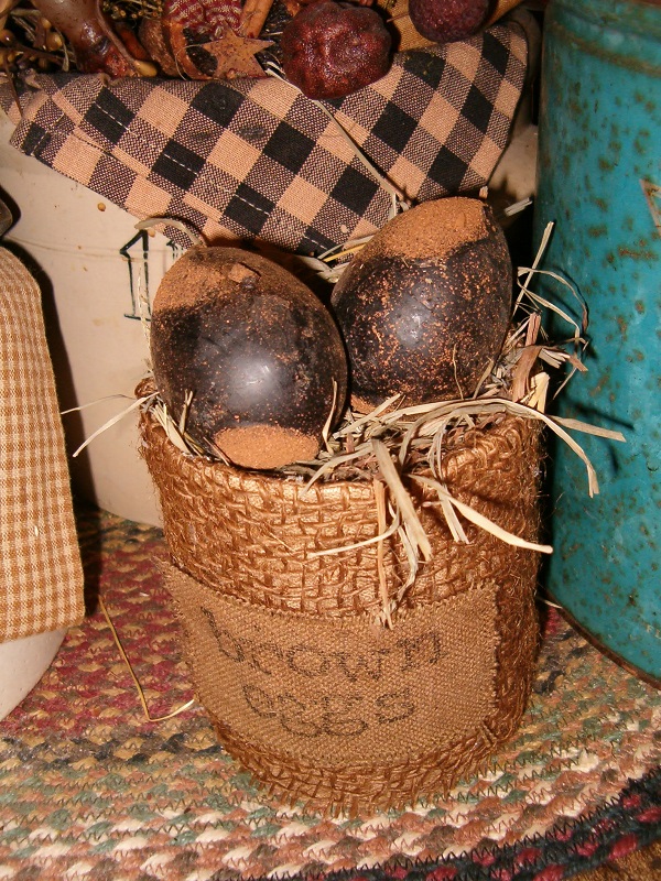 Brown Eggs burlap wrapped can