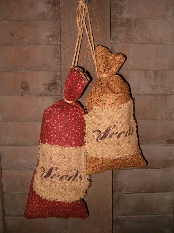 red and tan prairie seed bags