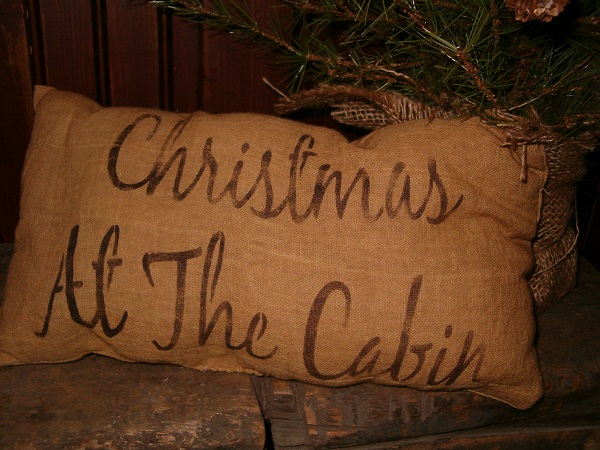 Christmas at the cabin pillow or towel