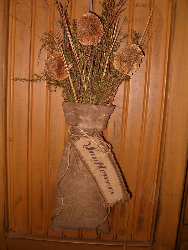 dried sunflower sack hanger