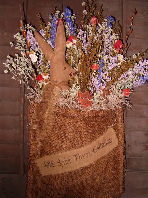 olde Spring thyme gatherings bunny burlap sack