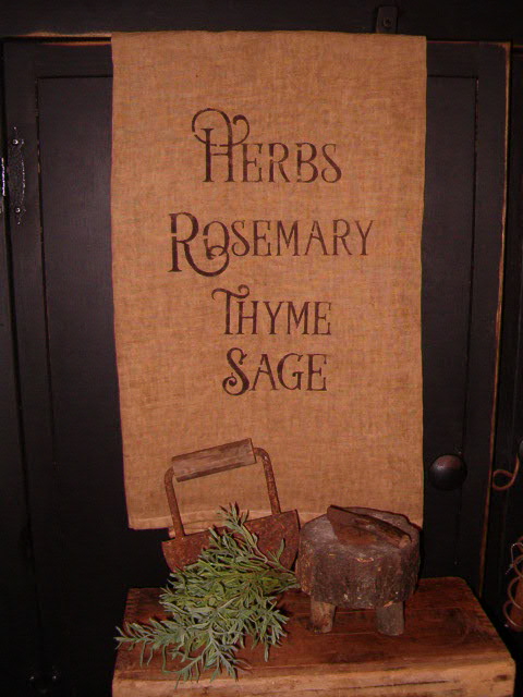 rosemary thyme sage herbs towel