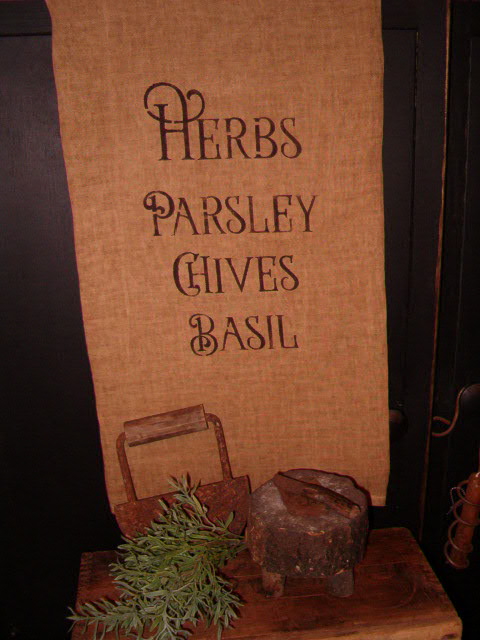 basil chives parsley towel