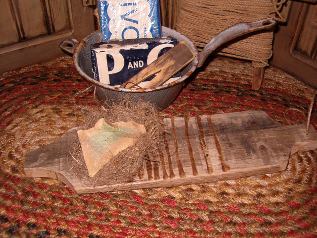 makedo rub board with lye soap and flax