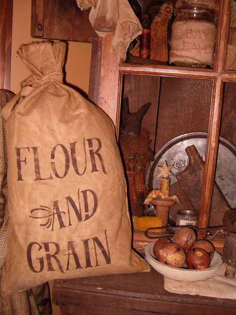 large stuffed flour and grain osnaberg sack