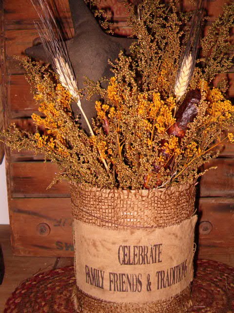 celebrate family large burlap dried floral can