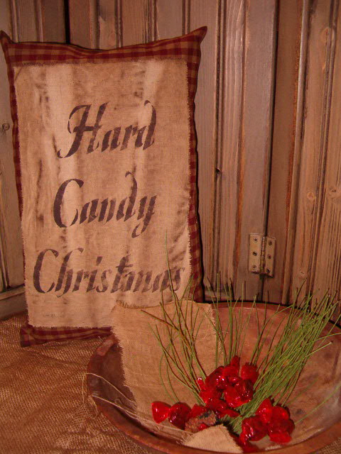 hard candy Christmas homespun pillow