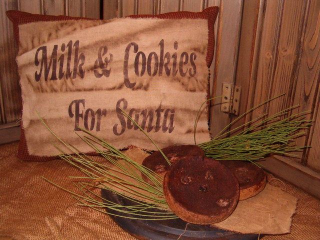 milk and cookies for Santa homespun pillow
