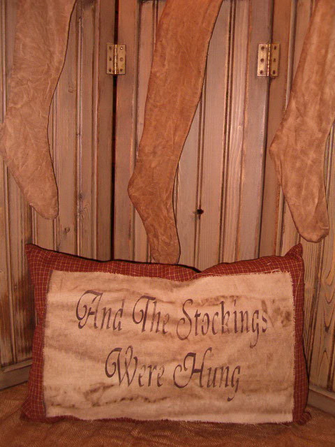 and the stocking were hung homespun pillow