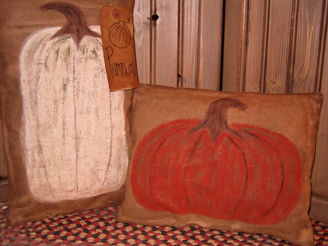 set of two handpainted pumpkin pillows