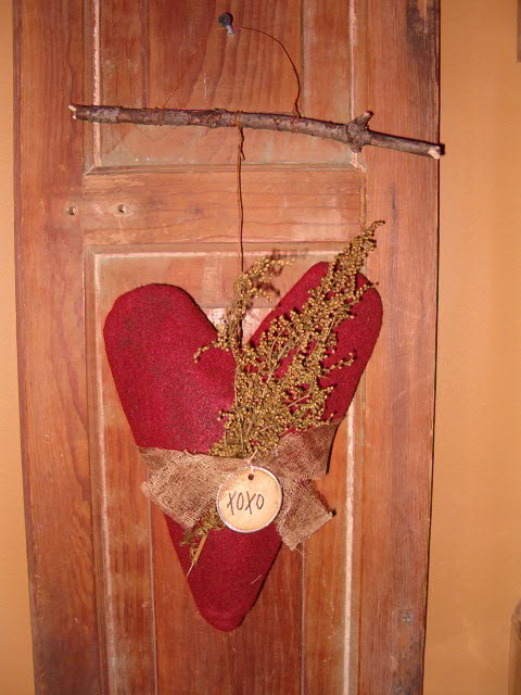 red felt twig heart hanger