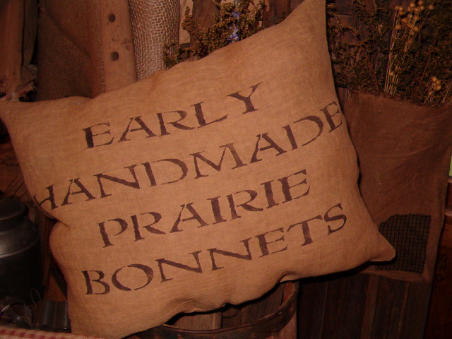 Early handmade prairie bonnets pillow