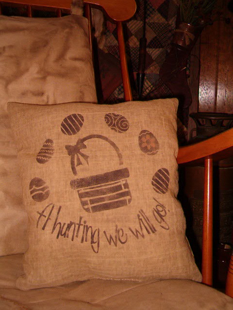 A hunting we will go Easter basket pillow or towel
