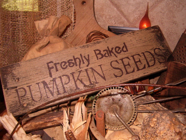 Freshly baked pumpkin seeds sign