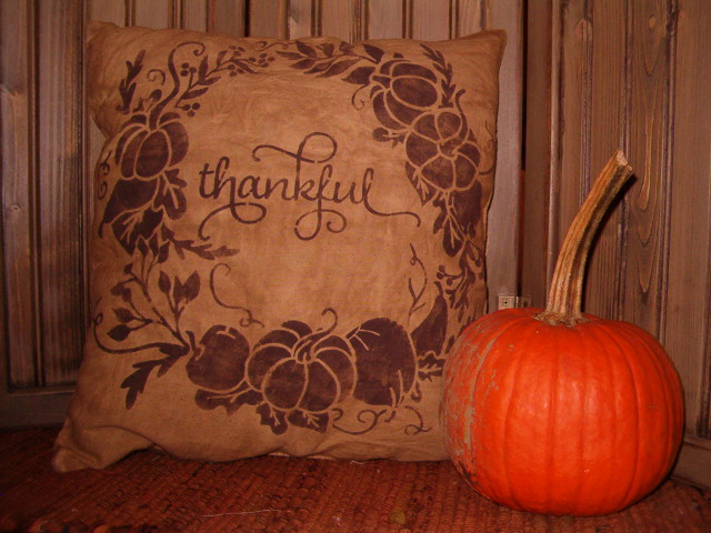 Thankful wreath pillow