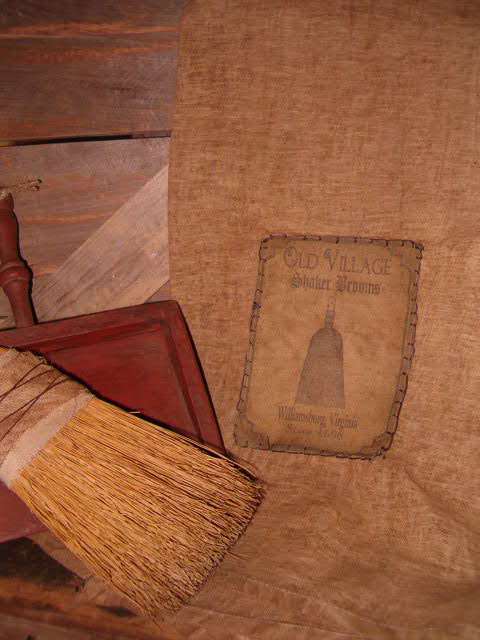 old village shaker brooms stitched patch towel
