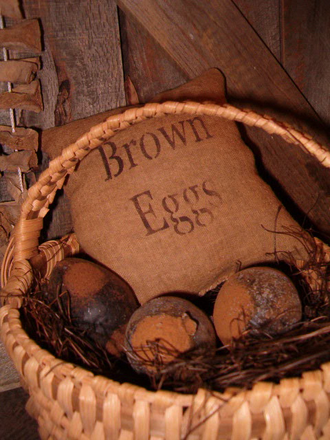 Brown eggs gathering basket grouping