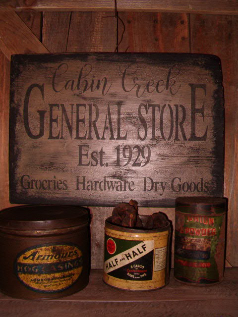 Cabin Creek general store sign