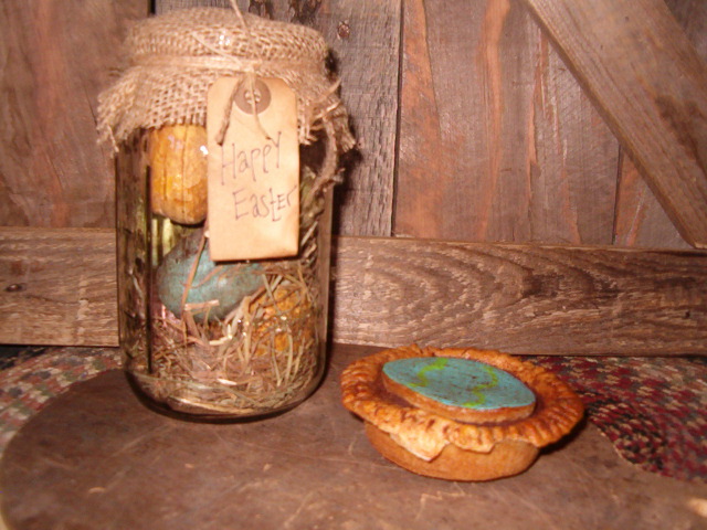 Colored eggs in mason jar