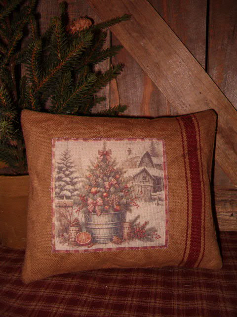 grainsack pillow with tree in pail print