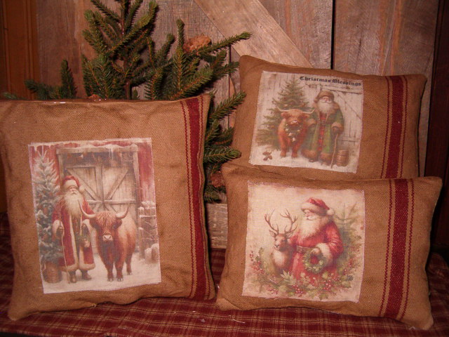 Santa with friend print grainsack pillows