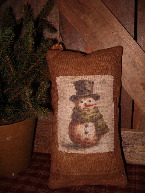 Snowman print grainsack pillow