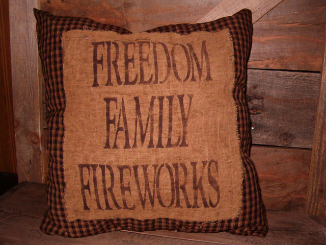 Freedom Family Fireworks homespun pillow