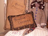 Primitive Christmas stitched patch pillow