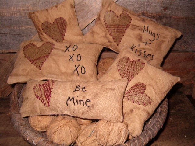 small stitched Valentine pillows