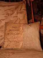 Early Primitives at the Cabin ticking pillow