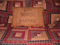 Early Primitive Homestead feedsack pillow