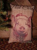 Christmas pig postcard pillow