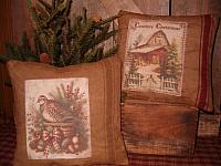 Country Christmas print grainsack pillows